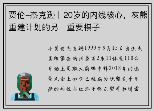 贾伦-杰克逊丨20岁的内线核心，灰熊重建计划的另一重要棋子